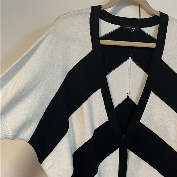 VERVE AMI Black and White Chevron Long Cardigan Tapered Sleeve, Size L - Picture 4 of 10